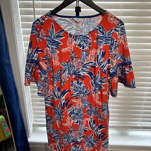 Crown & Ivy Floral Print Dress with Blue Trim